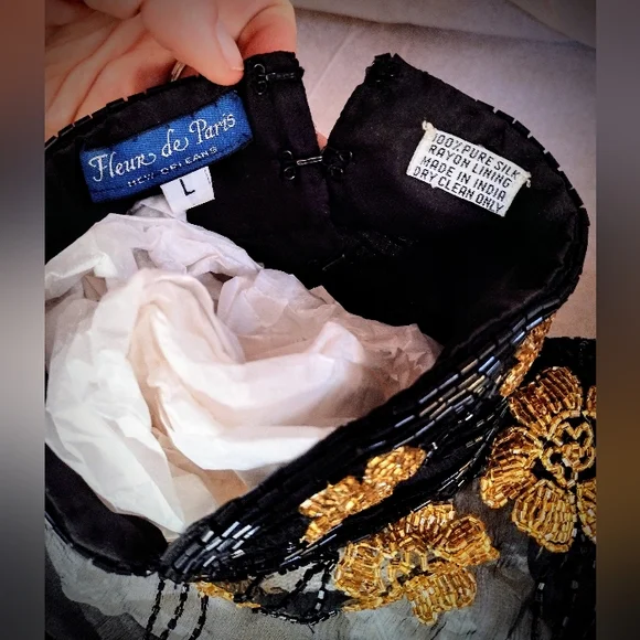 Brand New Hand Beaded Gown, Black and Gold, by Fleur de Paris, New Orleans - Picture 13 of 16